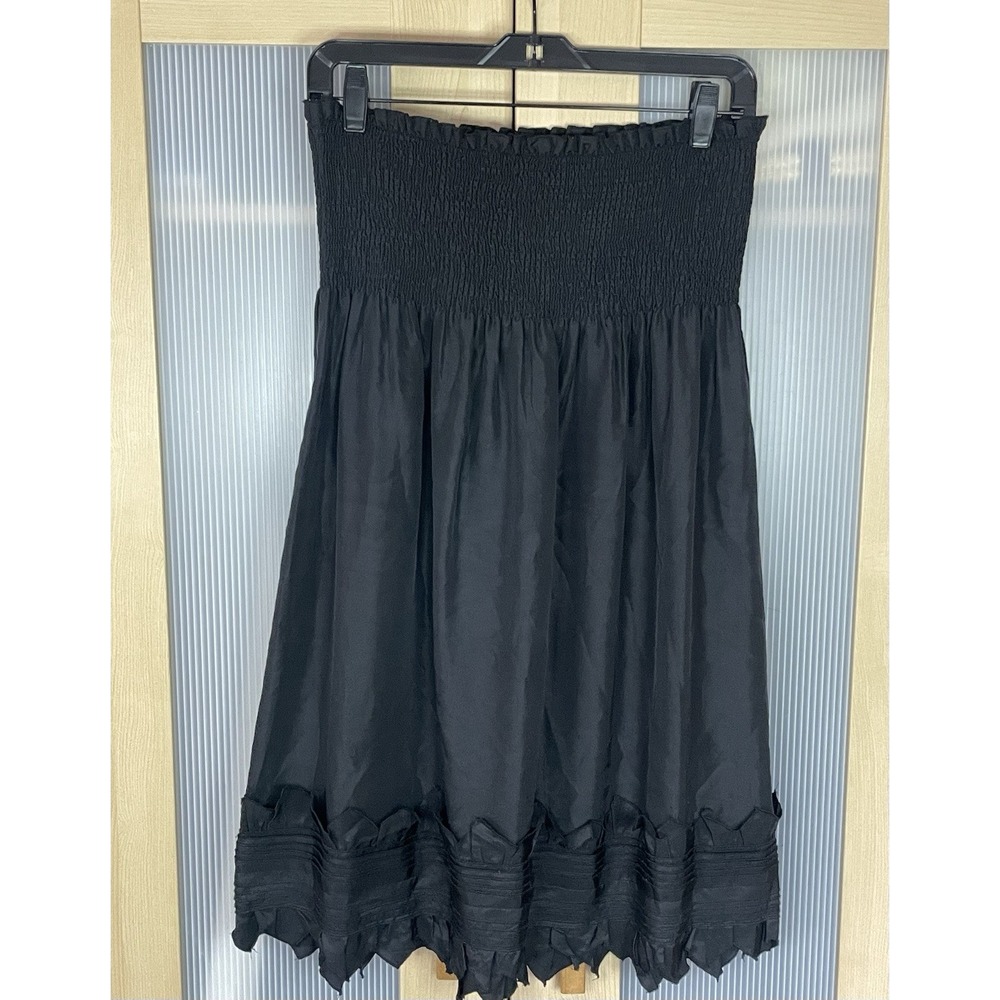 BCBG Max Azria Black Silk Strapless Smocked Dress Sz M LBD Wedding WhimsiGoth